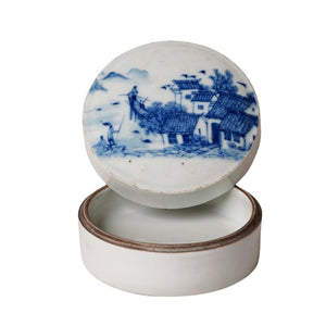 River Landscape Porcelain Ink Box – Blue & White