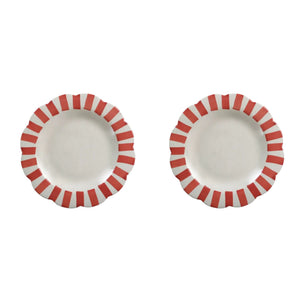 Red Stripe Ceramic Dinner Plates - Set of 2