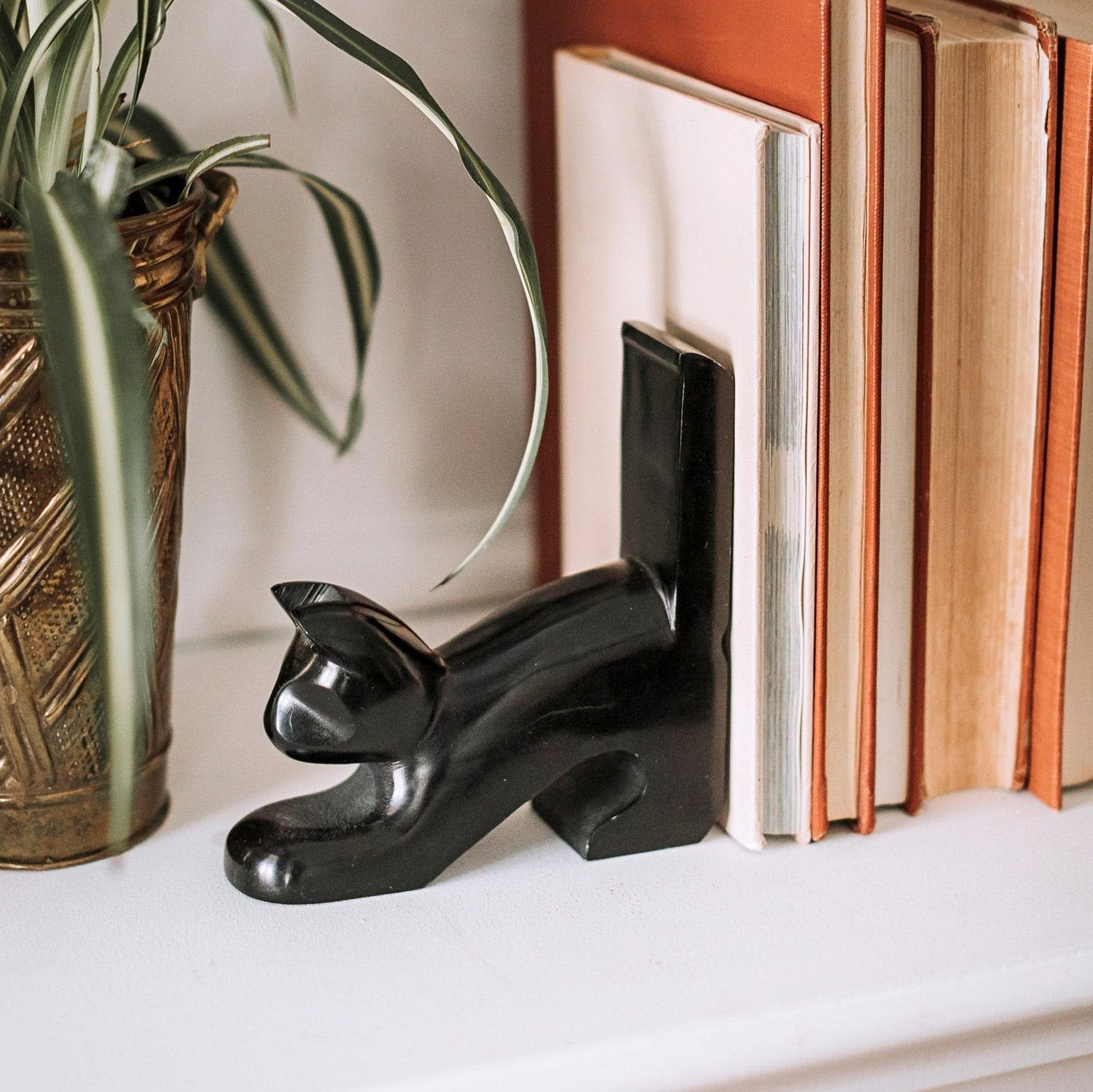 Playful Black Cat Bookends