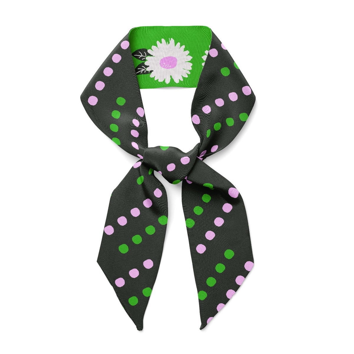White Flower Silk Twilly Scarf