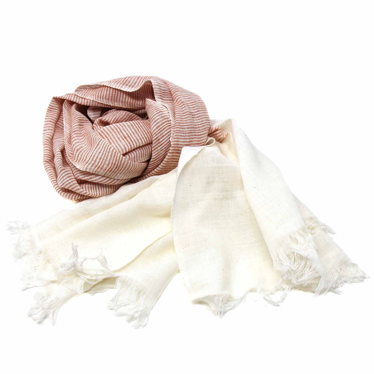 Rust &amp; Cream Fringed Cotton Scarf