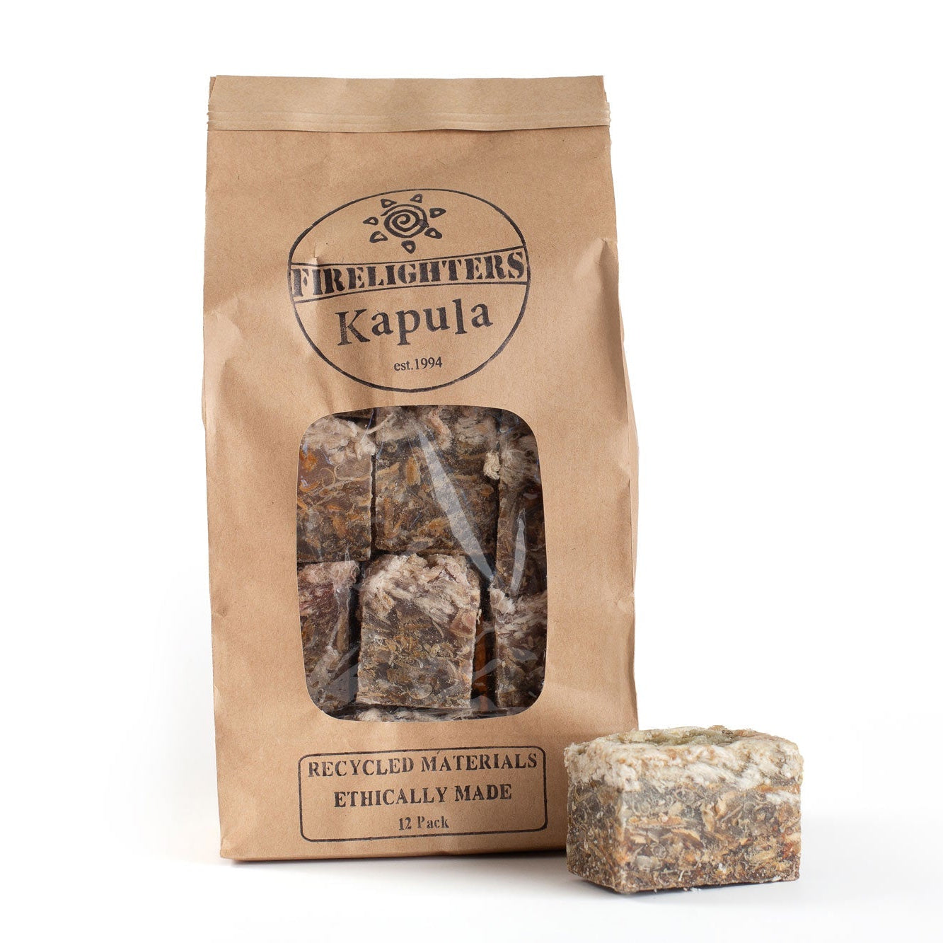 Kapula Firelighters packaging with a firelighter block on a white background