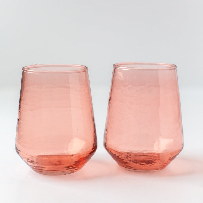 Handblown Hammered Blush Drinking Glass - Set of 4