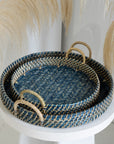 Round Rattan Tray - Navy Blue