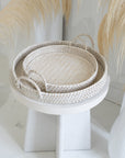 Round Rattan Tray - White