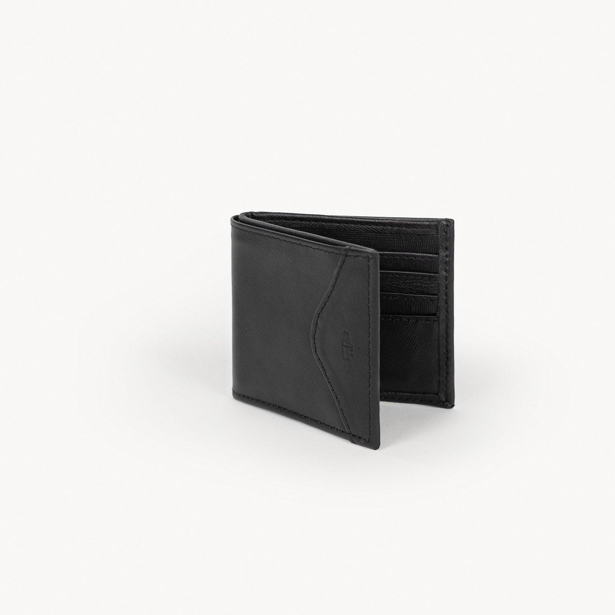 Black leather wallet on a white background