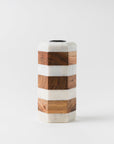 Striped Marble & Acacia Candleholder
