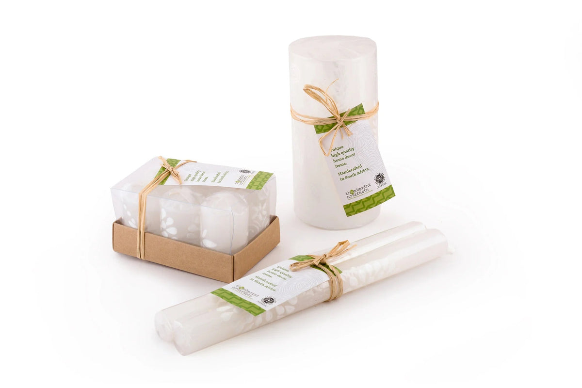 White on White Hand-Painted Candles