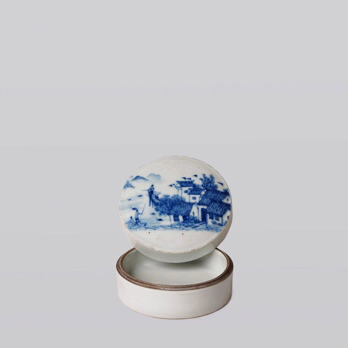 River Landscape Porcelain Ink Box – Blue &amp; White