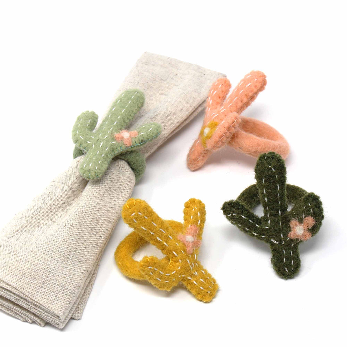 Cactus Felt Napkin Rings - Set of 4