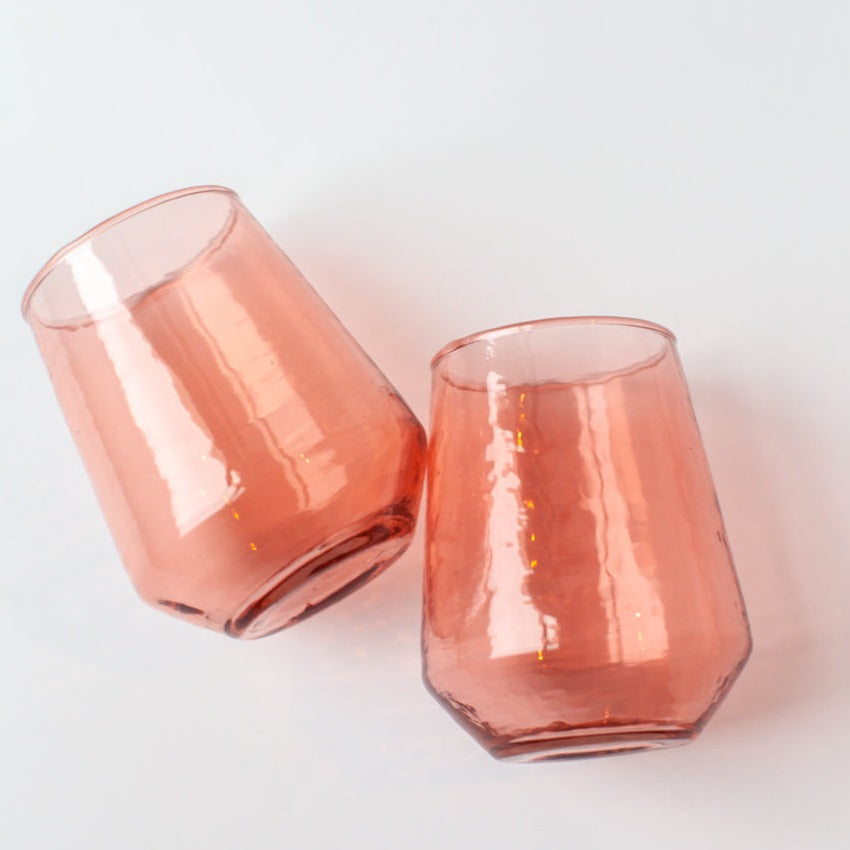 Handblown Hammered Blush Drinking Glass - Set of 4