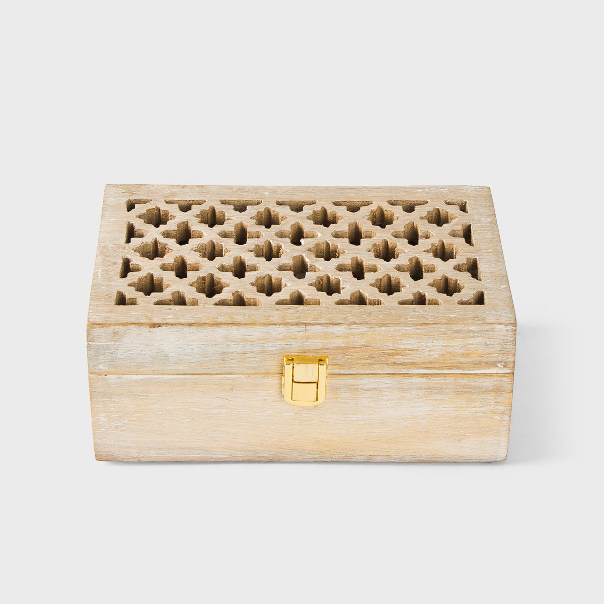 Mango Wood Trellis Keepsake Box with Compartments