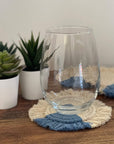 Macrame Coasters in Blues with fringe, Set of 4