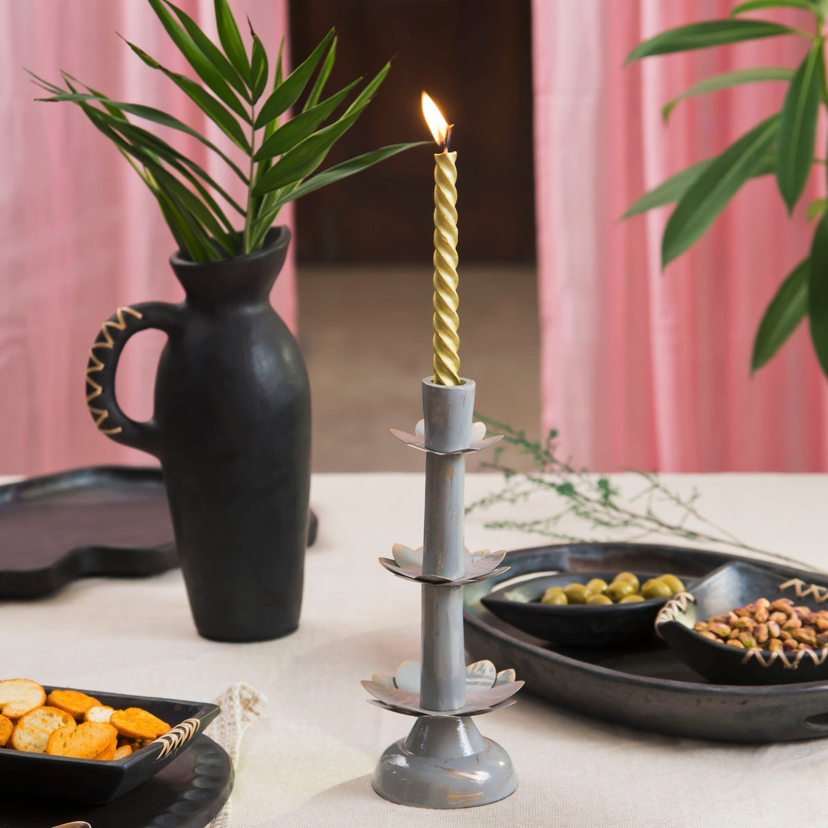 Lotus Bloom Tapered Aluminum Candleholder