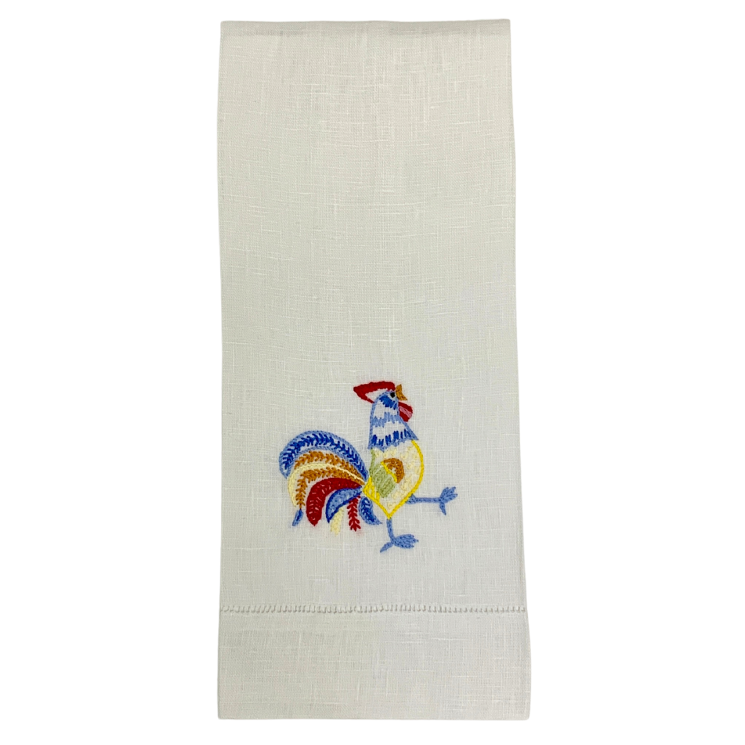 Rooster Embroidered Linen Tea Towel