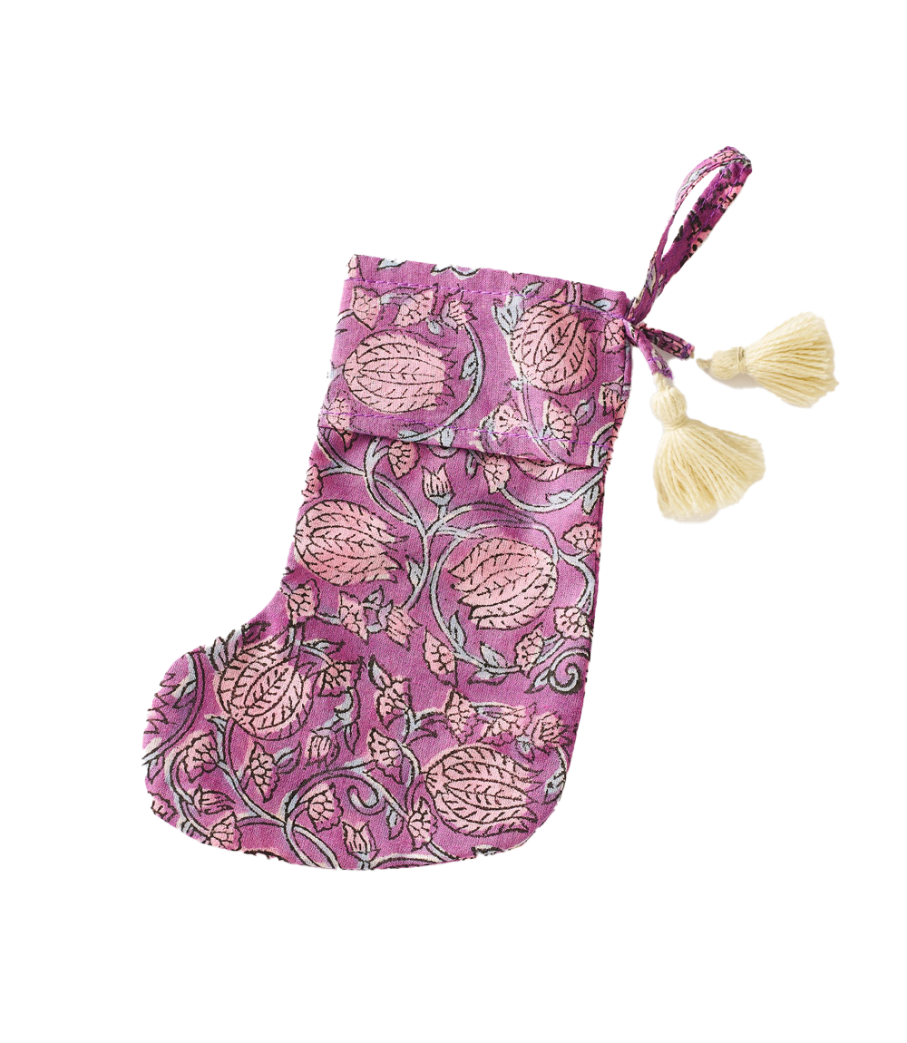 Mini Block-Printed Cotton Holiday Stocking