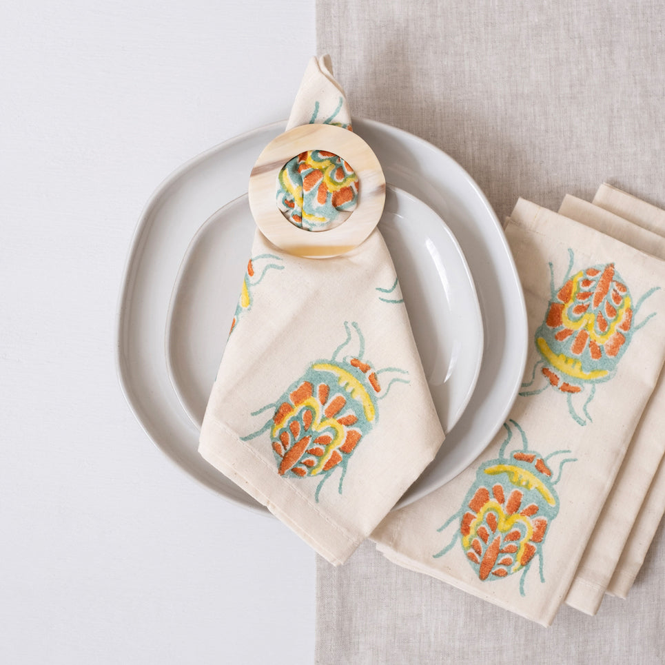 Hand Block Printed Cotton Napkin - Vernal Jewel Bug