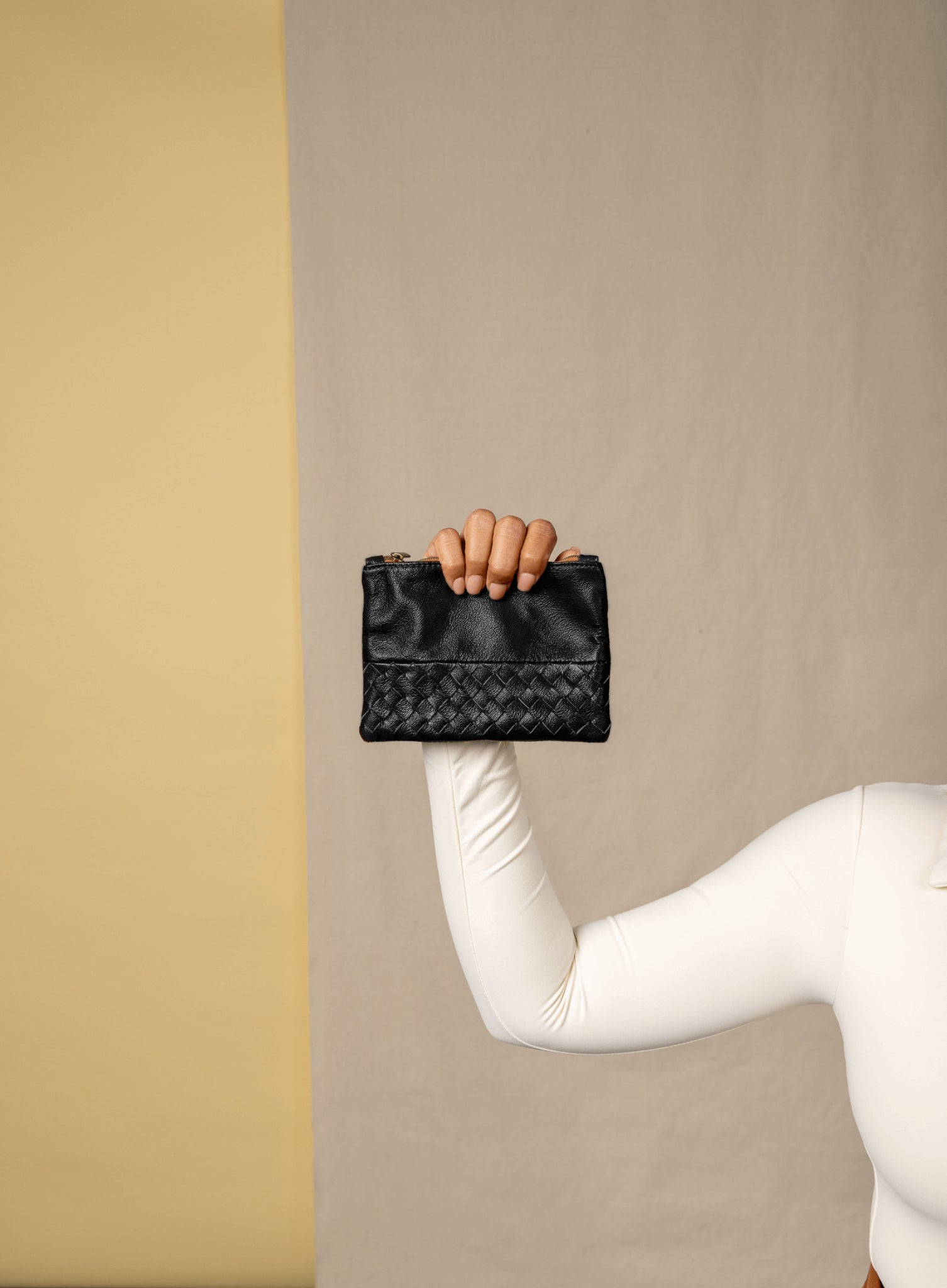 Woven Leather Large Pouch