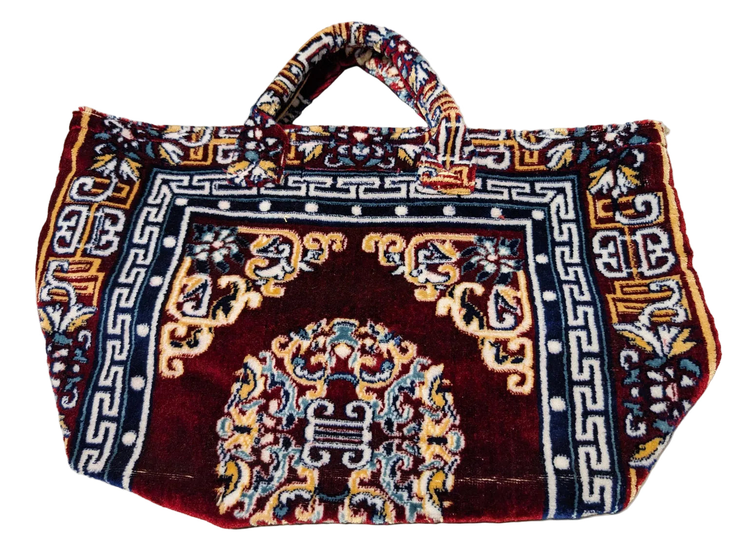 Burgundy &amp; Yellow Rug Fabric Carpet Bag