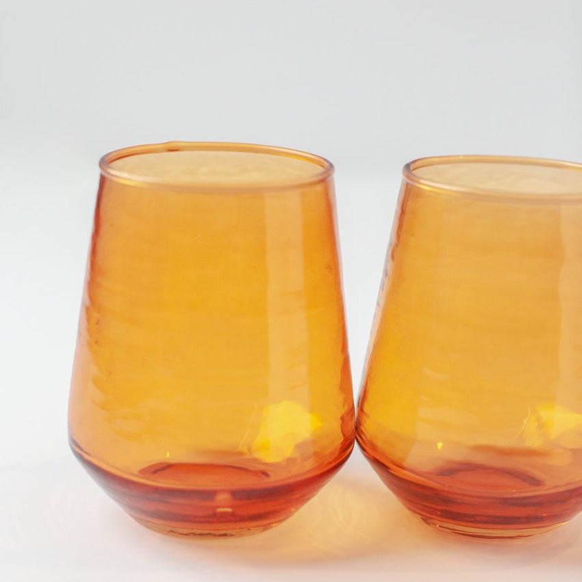 Handblown Hammered Amber Drinking Glass - Set of 4