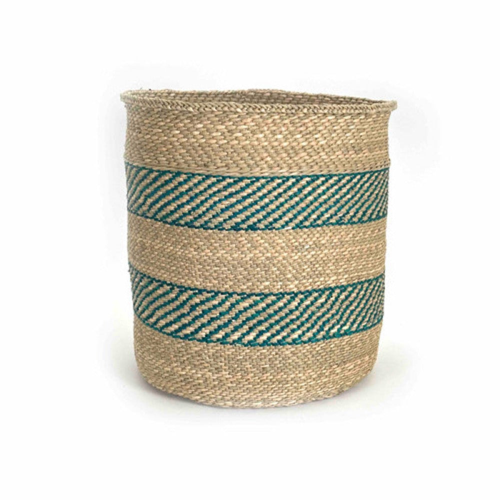 Iringa Woven Basket - Turquoise Stripe