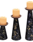 Moody Floral Mango Wood Pillar Candleholders – Set of 3