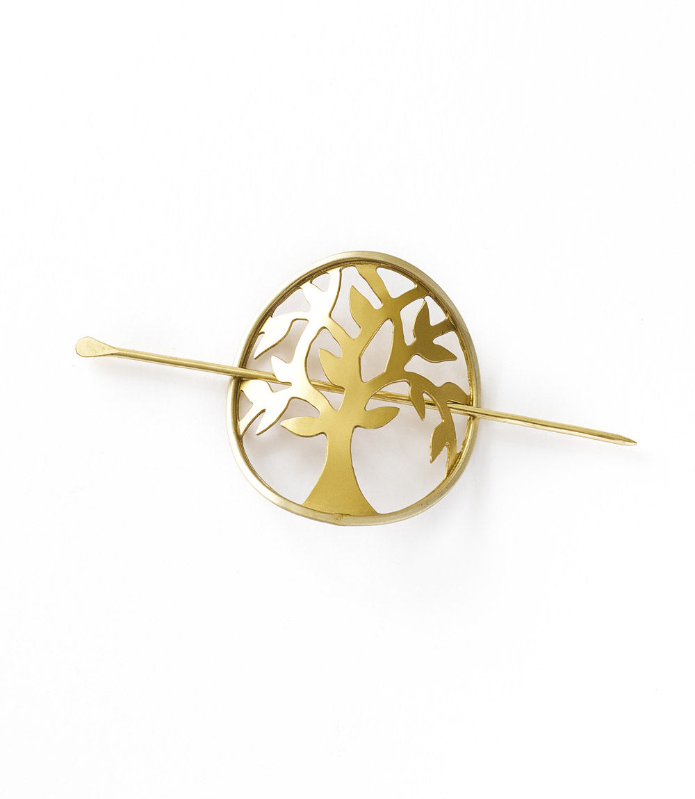 Aranyani Tree of Life Two-Tone Brass Hair Pin Slide with Stick