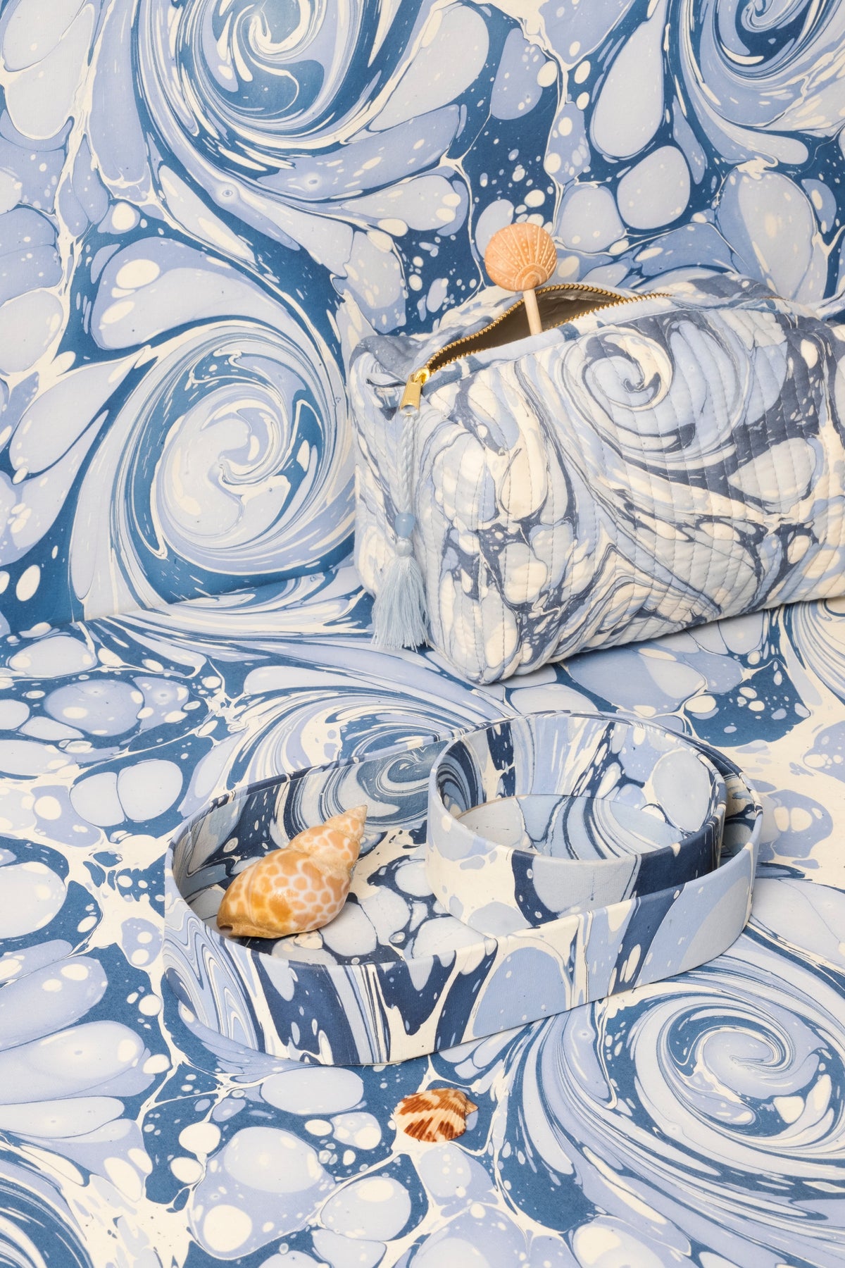 Ocean Wave Hand-Marbled Cosmetic Bag