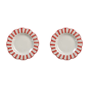 Red Stripe Ceramic Salad Plates - Set of 2