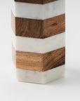 Striped Marble & Acacia Candleholder