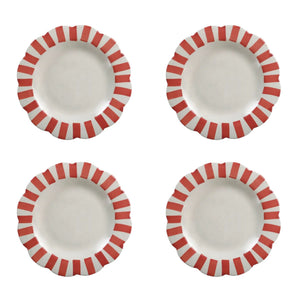 Red Stripe Ceramic Dinner Plates - Set of 4