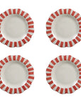 Red Stripe Ceramic Dinner Plates - Set of 4