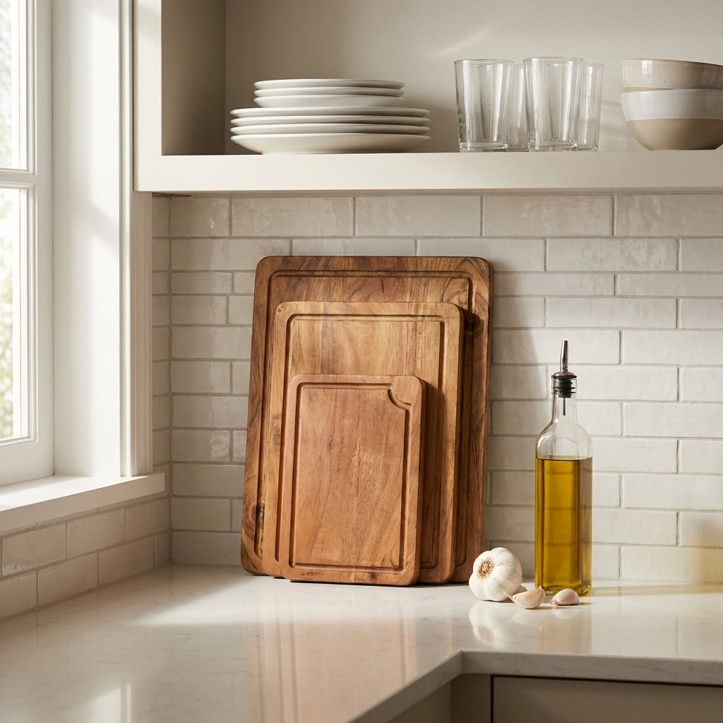 Natural Acacia Wood Cutting Boards - Set of 3