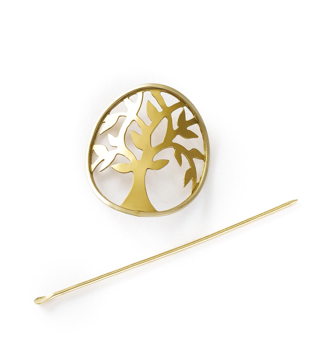 Aranyani Tree of Life Two-Tone Brass Hair Pin Slide with Stick