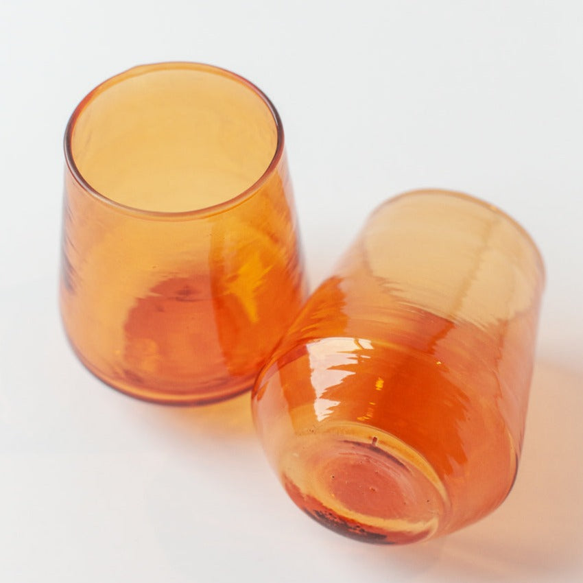 Handblown Hammered Amber Drinking Glass - Set of 4