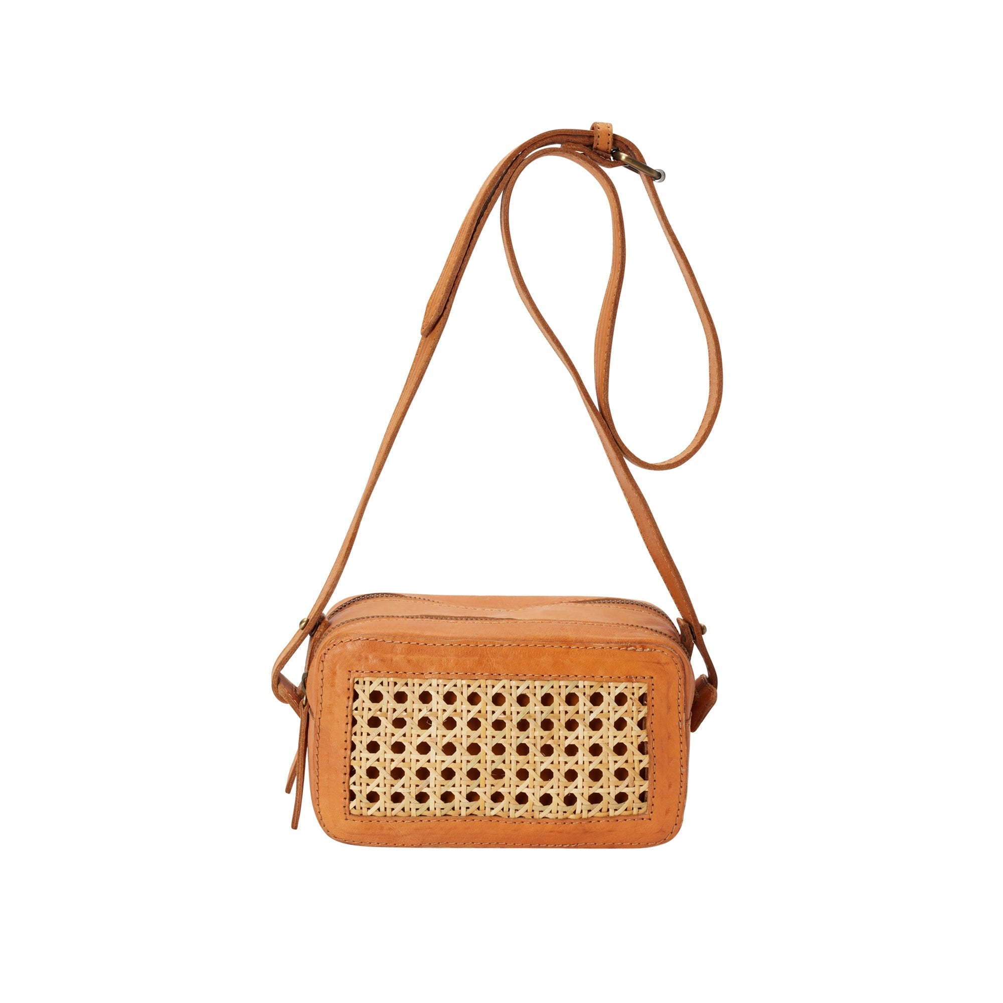Scarlett Leather and Cane Crossbody Bag in Tan