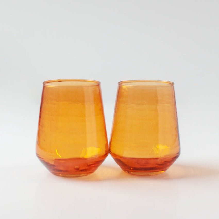 Handblown Hammered Amber Drinking Glass - Set of 4