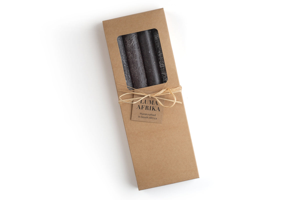 Luma Afrika Frosted Taper Candles – Black, Set of 4