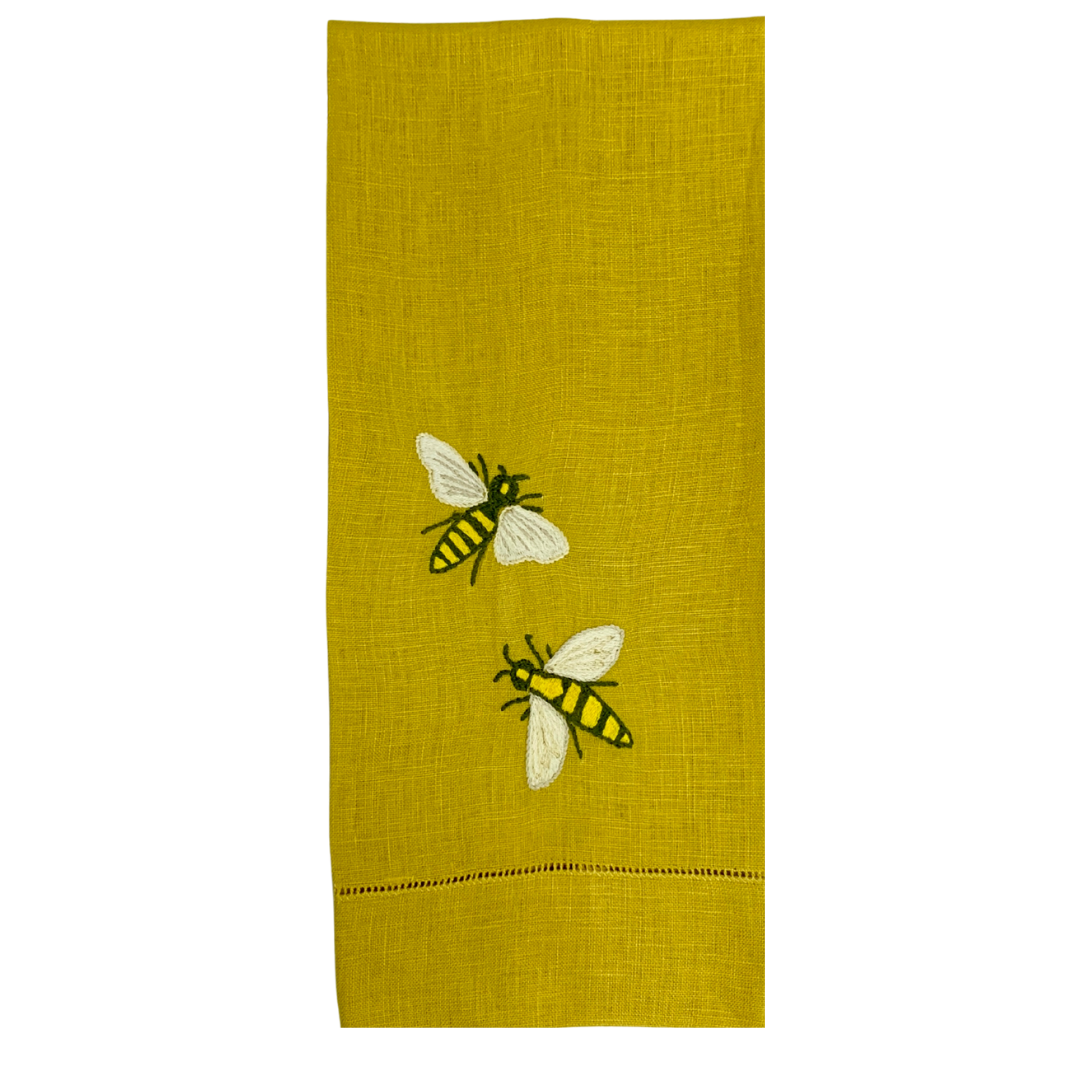 Buzzing Bees Embroidered Linen Tea Towel