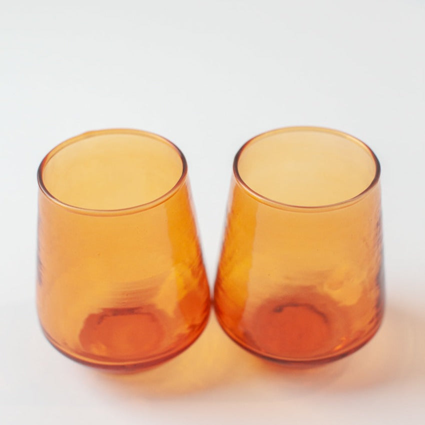 Handblown Hammered Amber Drinking Glass - Set of 4