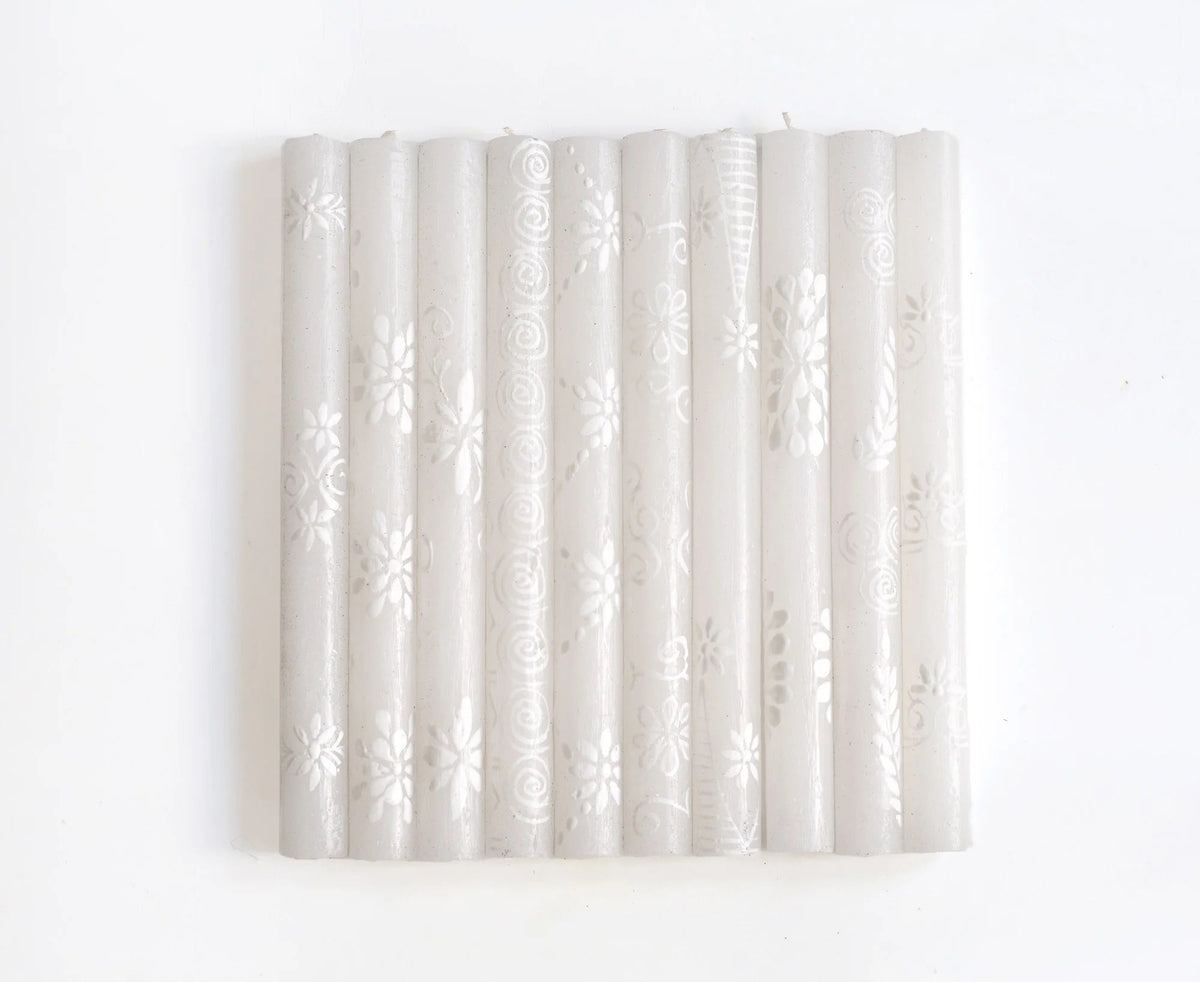 White on White Hand-Painted Candles