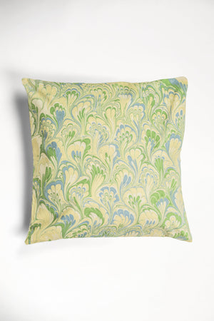 Seaglass Peacock Hand-Marbled Square Pillow - 20x20
