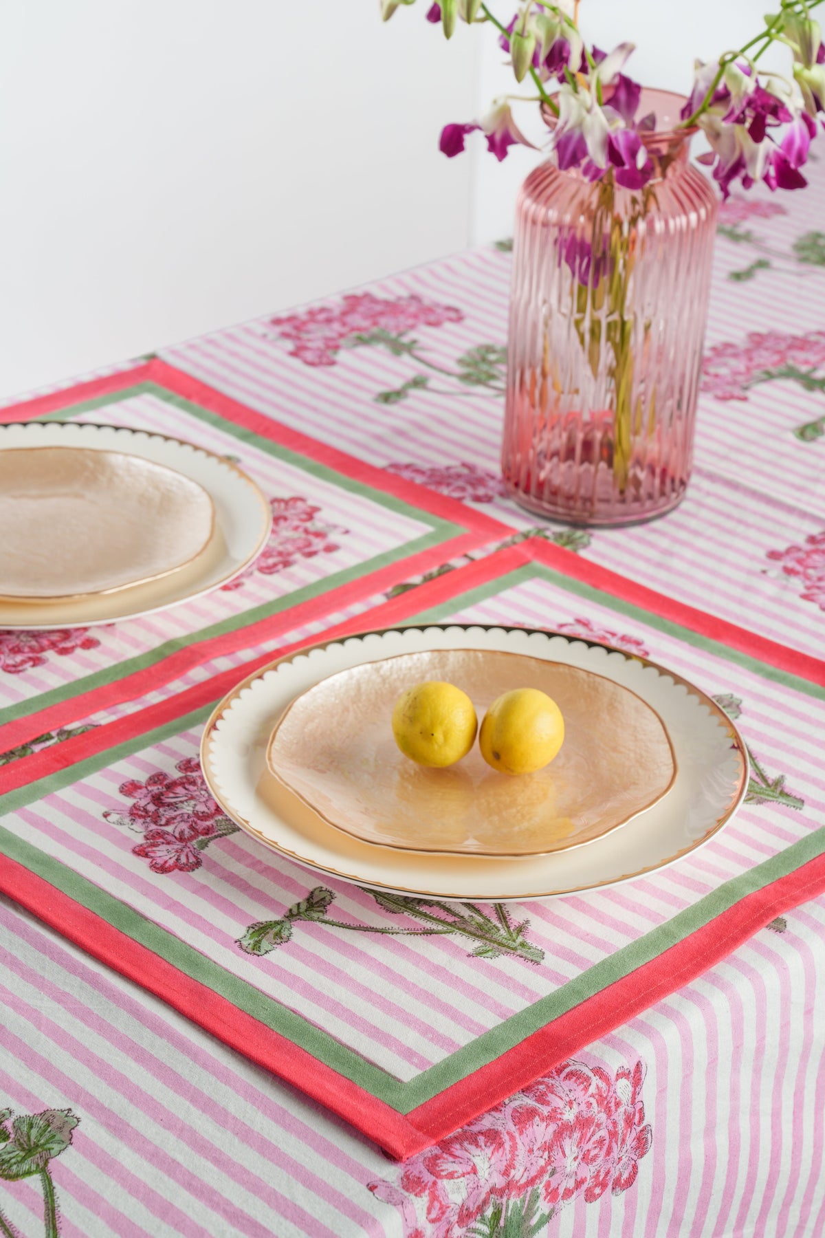 Pink Hydrangea Blockprint Placemats – Set of 2