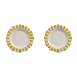 Yellow Stripe Ceramic Dinner Plates - Set of 2
