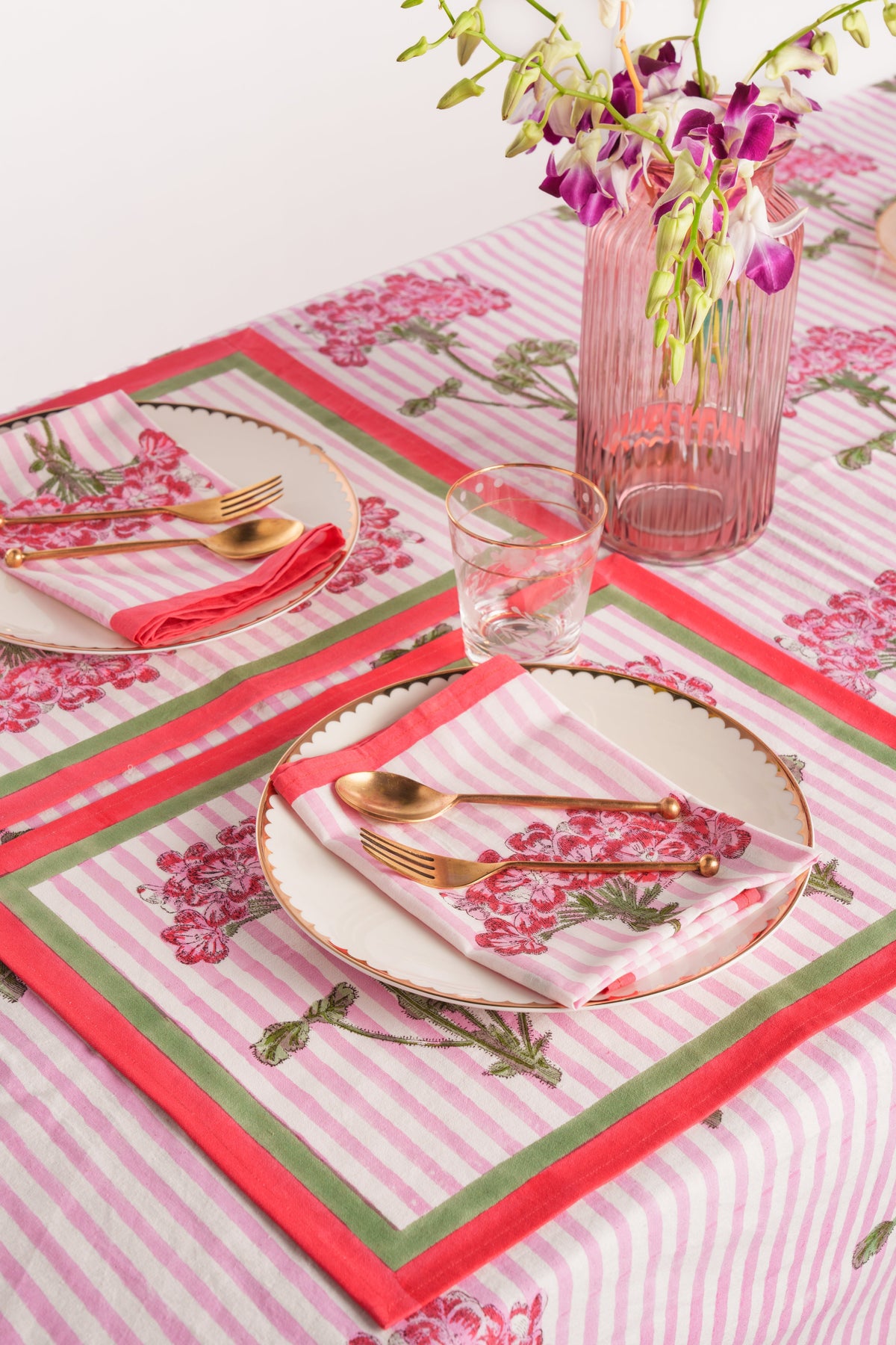Pink Hydrangea Blockprint Placemats – Set of 2