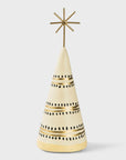 Decorative Christmas tree figurine with gold star on top displayed against a white background