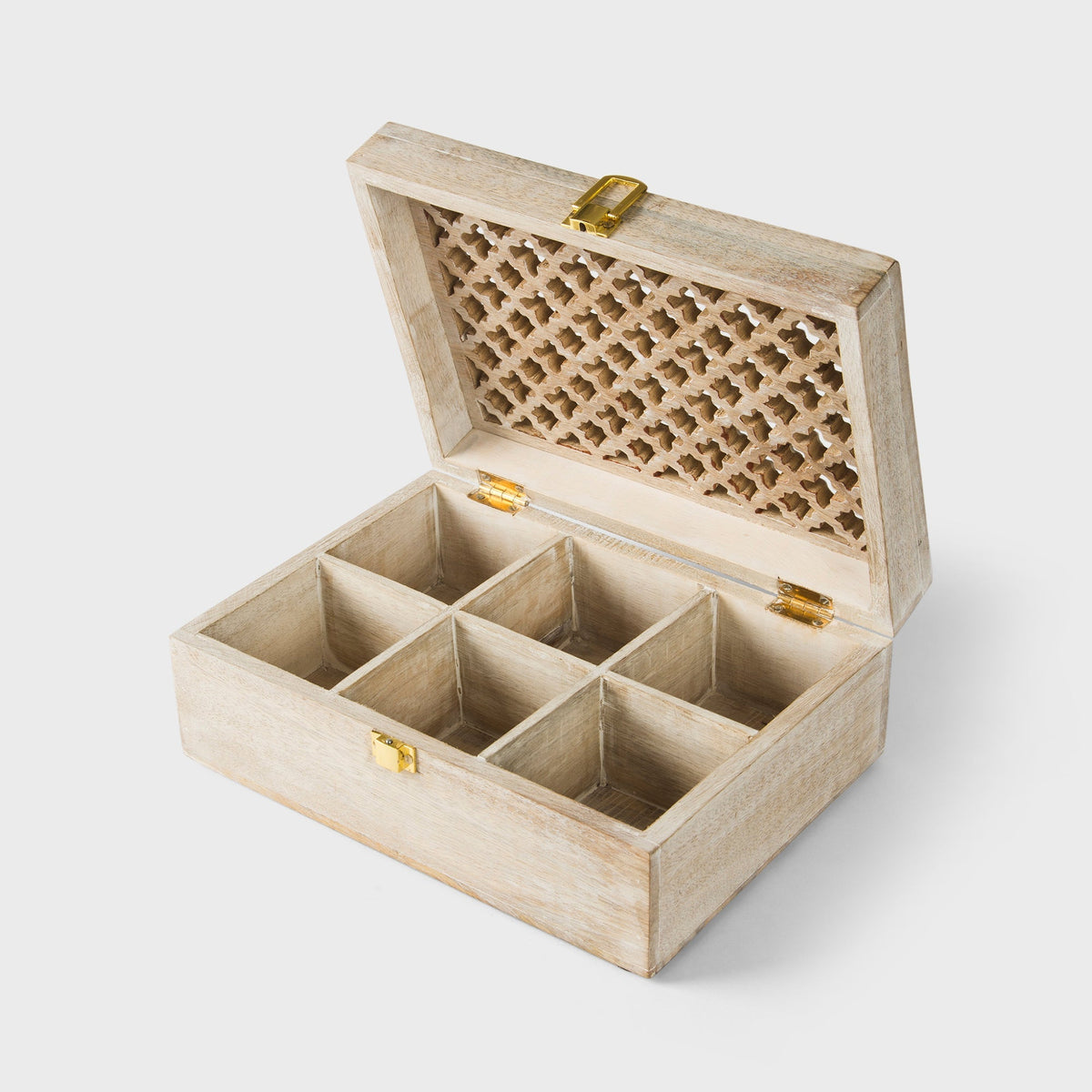 Mango Wood Trellis Keepsake Box with Compartments