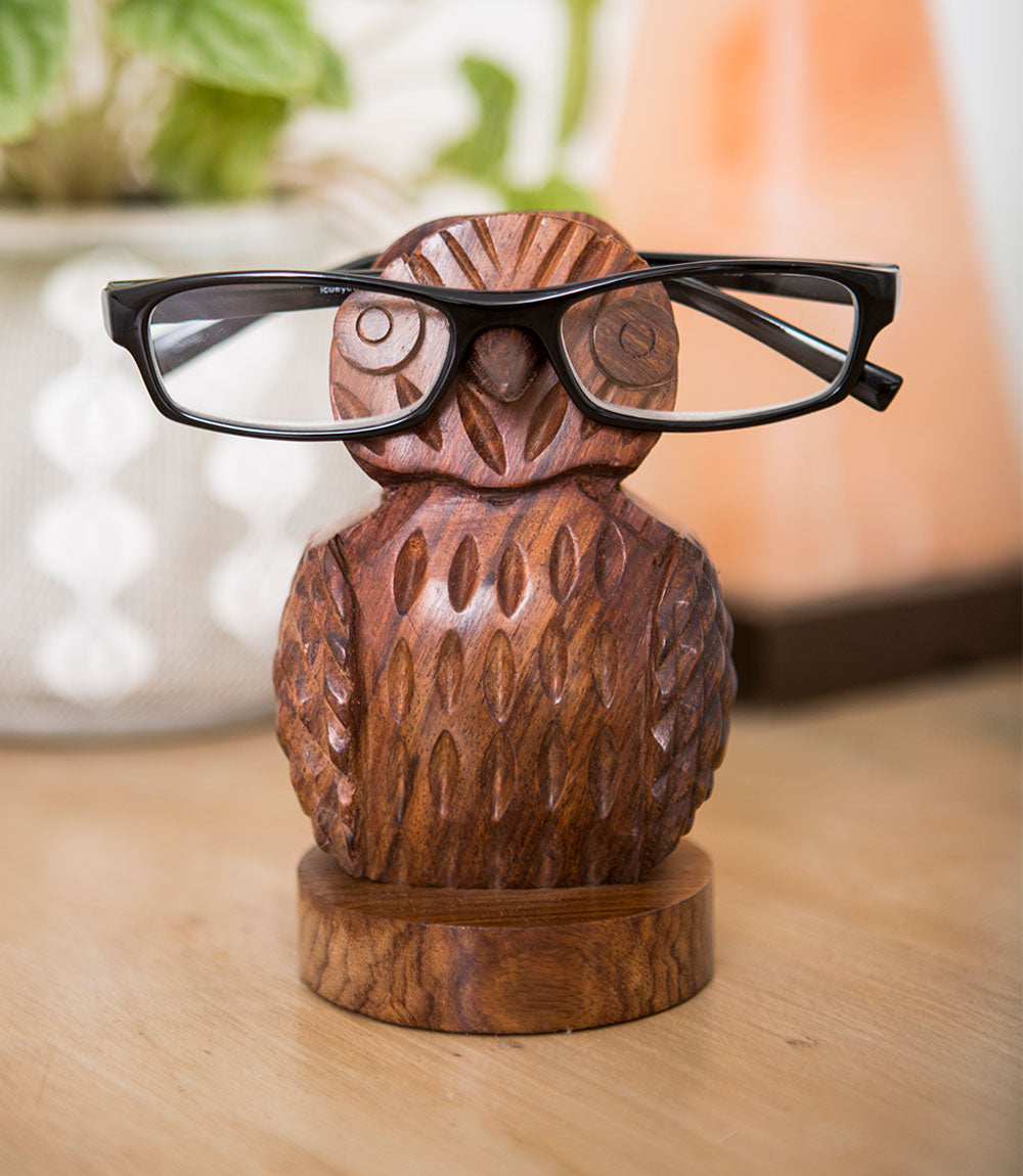 Owl Eyeglass Holder Wooden Stand