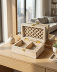 Mango Wood Trellis Keepsake Box with Compartments