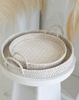 Round Rattan Tray - White